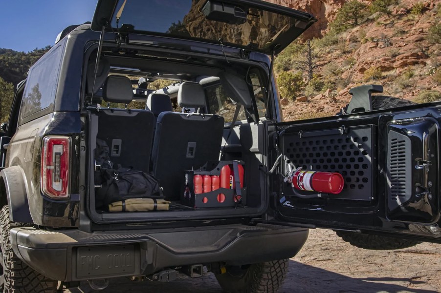 2021 Ford Bronco accessories spilling out of the back