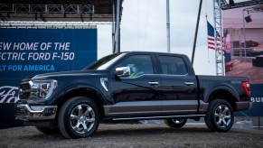 A Black 2021 Ford F-150 on display