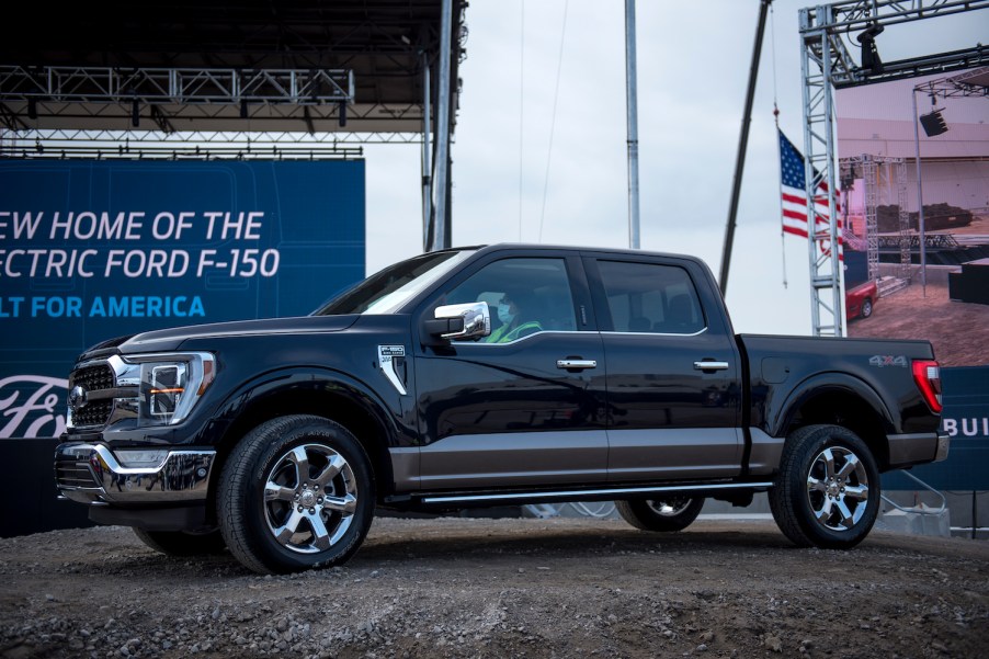 A Black 2021 Ford F-150 on display