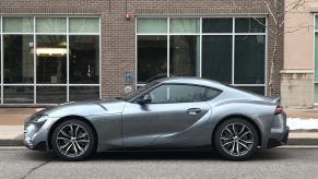 2021 toyota supra side shot in a city