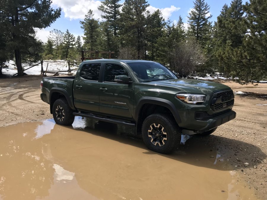 2021 Toyota Tacoma TRD lift kit in a puddle