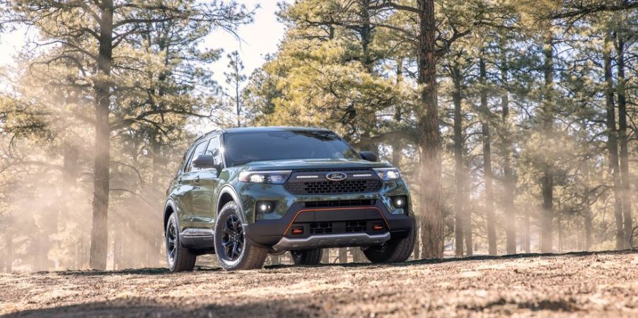 The 2021 Ford Explorer Timberland in the woods