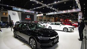 A black Honda Accord seen on display at the Thailand International Motor Expo 2020