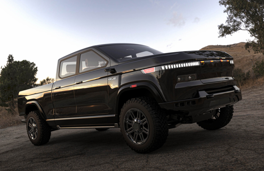 A black 2022 Atlis XT electric pickup truck