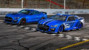 2022 Ford Mustang NASCAR race car with production Mustang