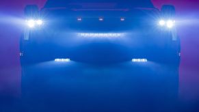 A teaser image of the 2022 Toyota Tundra that displays new headlight designs.