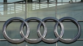 The logo of the German carmaker Audi is seen on March 18, 2021 at their headquarters in Ingolstadt, southern Germany