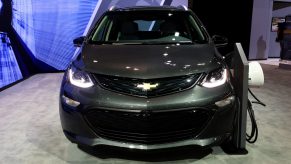 Black 2019 Chevrolet Bolt EV is on display at the 111th Annual Chicago Auto Show at McCormick Place