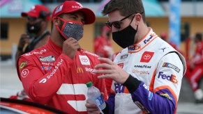 Denny Hamlin and Bubba Wallace talk before race