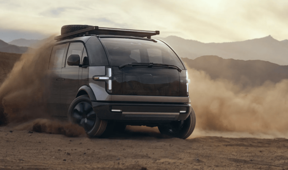 Canoo Adventure van lifted kicking up dirt