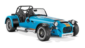 A blue-and-orange Caterham Seven 620R