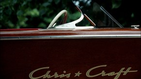 A 1964 18-foot Chris-Craft Riviera boat in Fontainebleau, France, on June 2, 1996