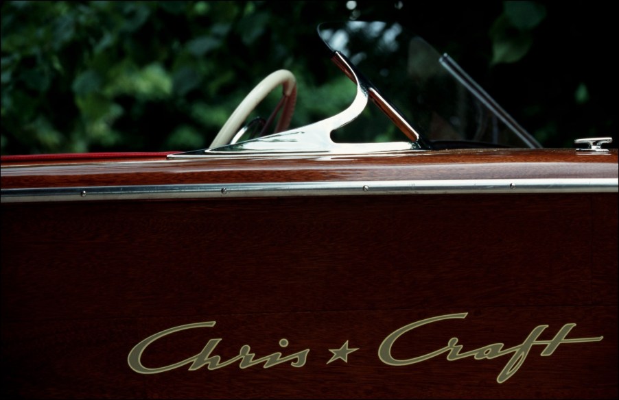 A 1964 18-foot Chris-Craft Riviera boat in Fontainebleau, France, on June 2, 1996