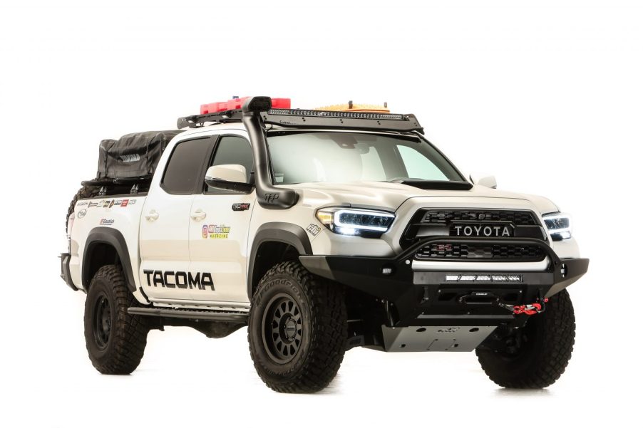 the SEMA concept Toyota Tacoma overland build in a press photo