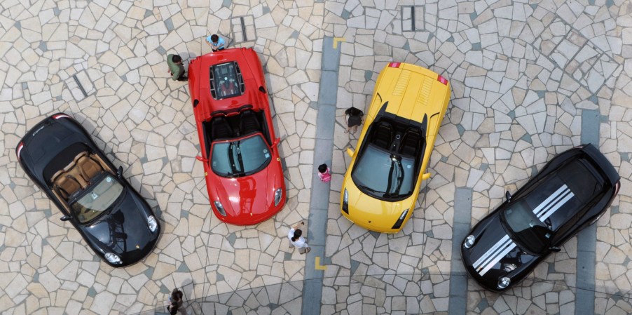 Lamborghini and Ferrari cars in a row