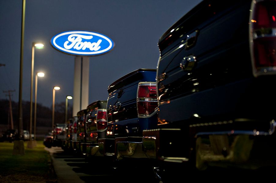 rows of Ford pickup trucks