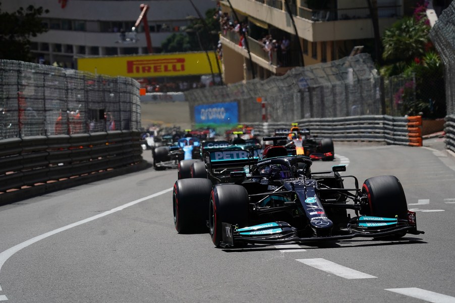 A Mercedes Formula 1 car on the track