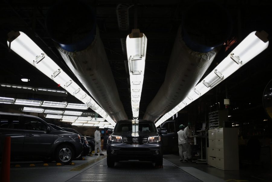 Black Honda Pilot SUVs go through final inspection on the assembly line at Honda Manufacturing of Alabama, LLC in Lincoln, Alabama, U.S.