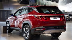 A Hyundai Motor Co. Tucson sport utility vehicle (SUV) is displayed at the company's Motorstudio showroom in Goyang, South Korea