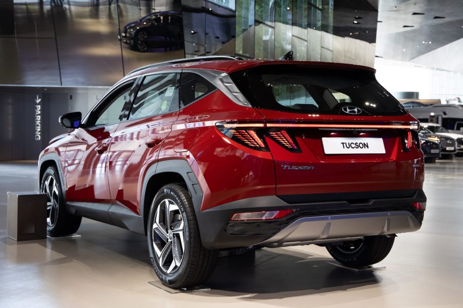 A Hyundai Motor Co. Tucson sport utility vehicle (SUV) is displayed at the company's Motorstudio showroom in Goyang, South Korea