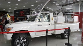 A bulletproof Toyota Land Cruiser modified to be the Popemobile