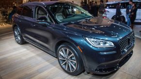 The blue 2020 Lincoln Corsair Grand Touring car on display at the 2019 Los Angeles Auto Show in Los Angeles, California