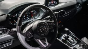 The interior of a Mazda Motor Corp. CX-5 sports utility vehicle (SUV) is seen during the 2019 New York International Auto Show