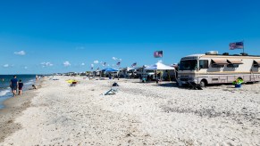 An RV campsite at Sandy Neck Beach Park on Cape Cod in the summer of 2020