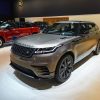 Gray Range Rover Velar crossover luxury SUV on display at Brussels Expo