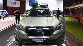 The green Subaru Motor Forester car is on displayed during the 19th Shanghai International Automobile Industry Exhibition