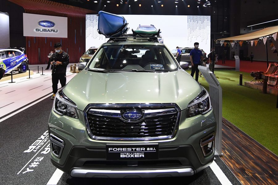 The green Subaru Motor Forester car is on displayed during the 19th Shanghai International Automobile Industry Exhibition