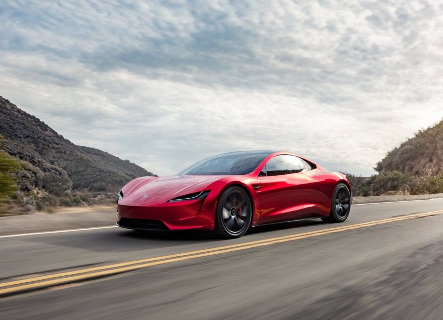 An image of a Tesla Roadster outdoors.