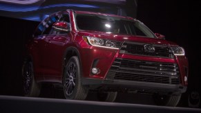 A red Toyota Highlander on display