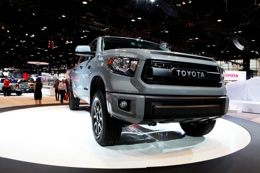 A grey Toyota Tundra at an auto show