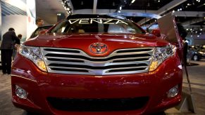 A red Toyota Venza is displayed at the LA Auto Show in Los Angeles, California November 20, 2008.