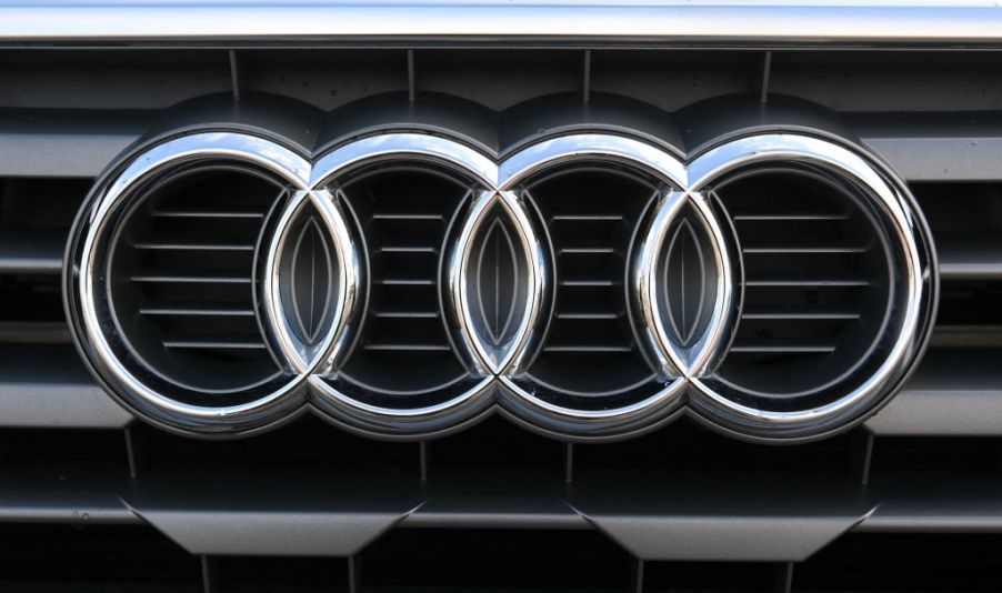 The logo of the German carmaker Audi is seen on a car at their headquarters in Ingolstadt