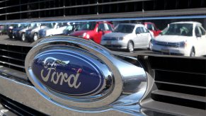 Ford cars reflected in the chrome bumper of a Ford car