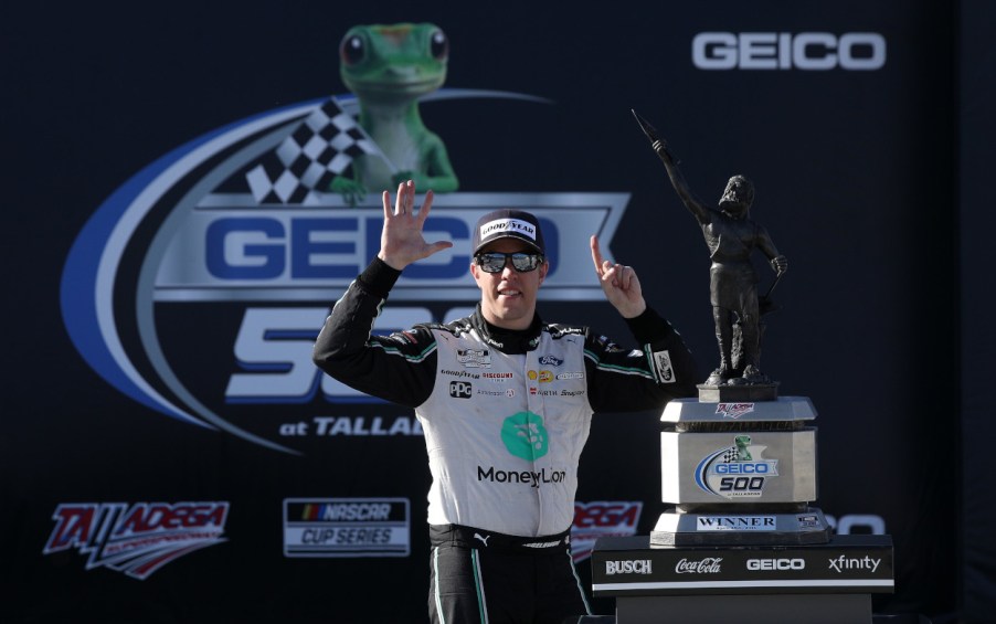 Brad Keselowski after winning the Geico 500