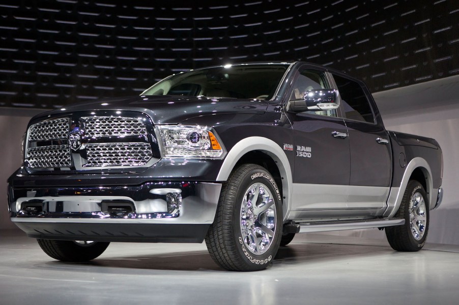 A grey 2013 Ram 1500 at an auto show