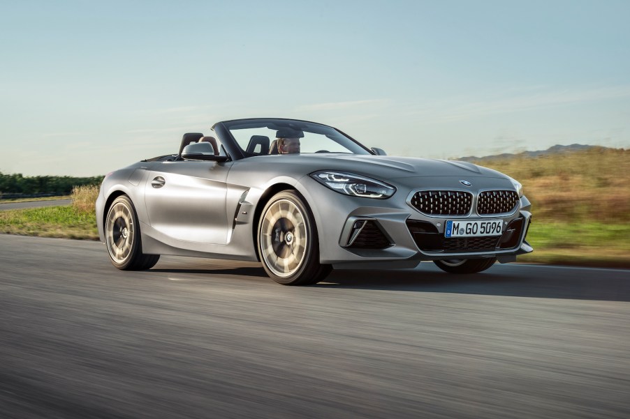 A silver 2020 BMW Z4 driving, one of the best used sports cars for summer