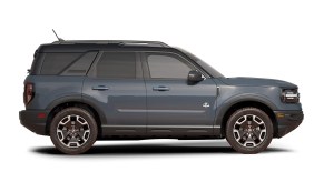 A gray 2021 Ford Bronco Sport against a white backdrop.