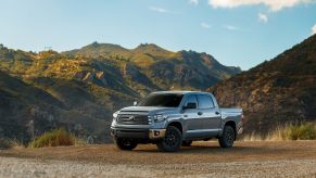 The 2021 Toyota Tundra parked in front of mountains