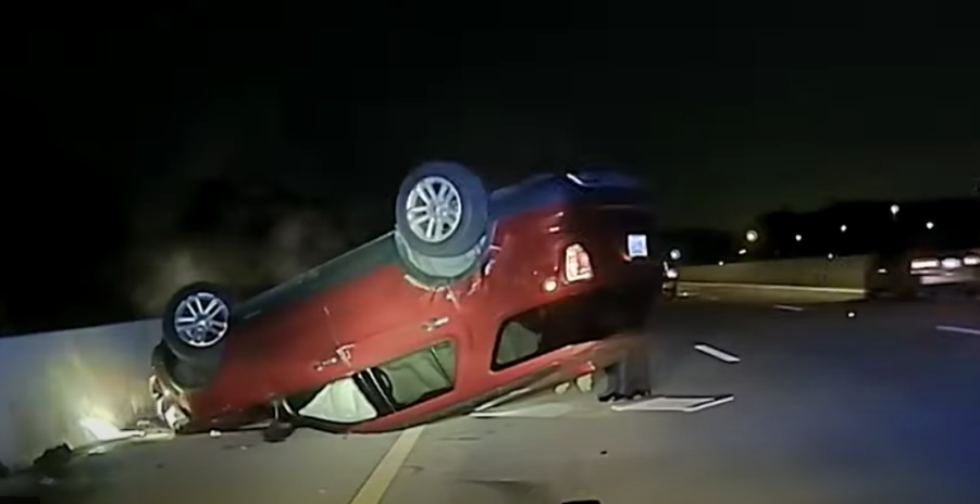 Arkansas State Trooper flips pregnant woman's SUV