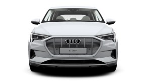 A white Audi e-tron. The e-tron uses virtual mirrors.