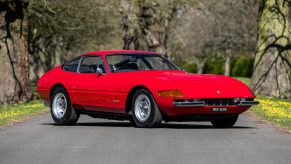 Elton John's vintage Ferrari Daytona 365 GTB/4 pictured on an empty road