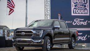 The 2021 Ford F-150 King Ranch Truck appears at the Ford Built for America event at Ford’s Dearborn Truck Plant