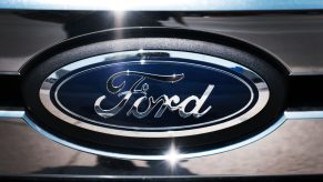 Ford logo on the grille of a new ford model