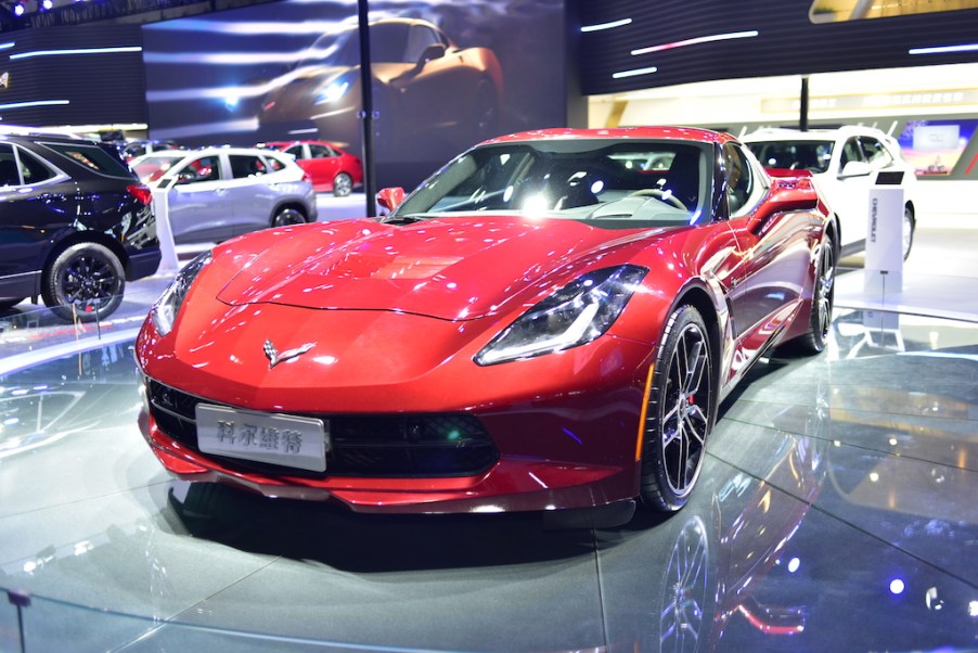 A red corvette on display