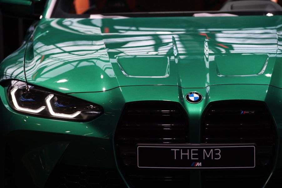 The very green new BMW M3's front