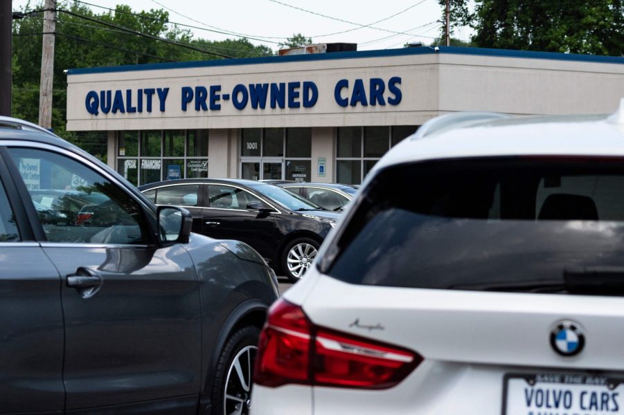 used cars are for sale at a dealership